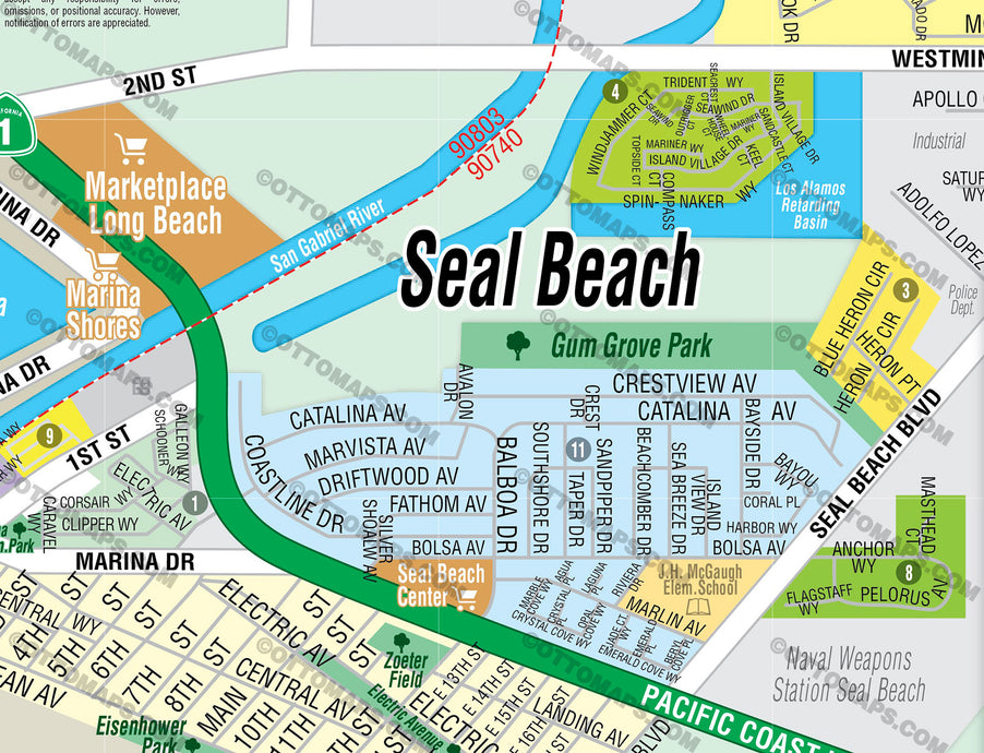 Seal Beach Map with Rossmoor Map, Orange County, CA - FILES - PDF and AI, editable, vector, royalty free