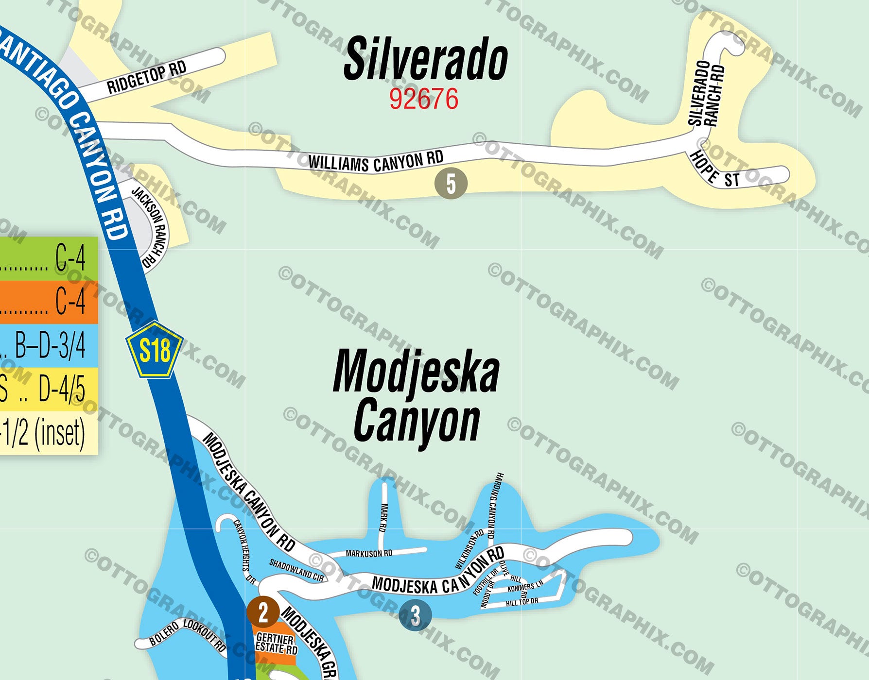 Silverado Canyon Map, Orange County, CA - FILES - PDF and AI, editable, vector, royalty free