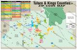 Tulare County and Kings County Zip Code Map - PDF, editable, royalty free