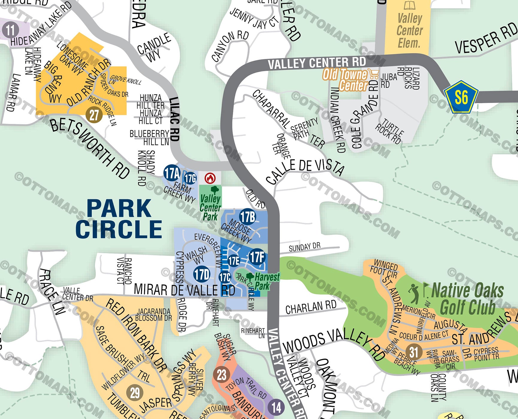 Valley Center Map with Rincon, Pauma Valley and Hidden Valley - PDF, editable, royalty free