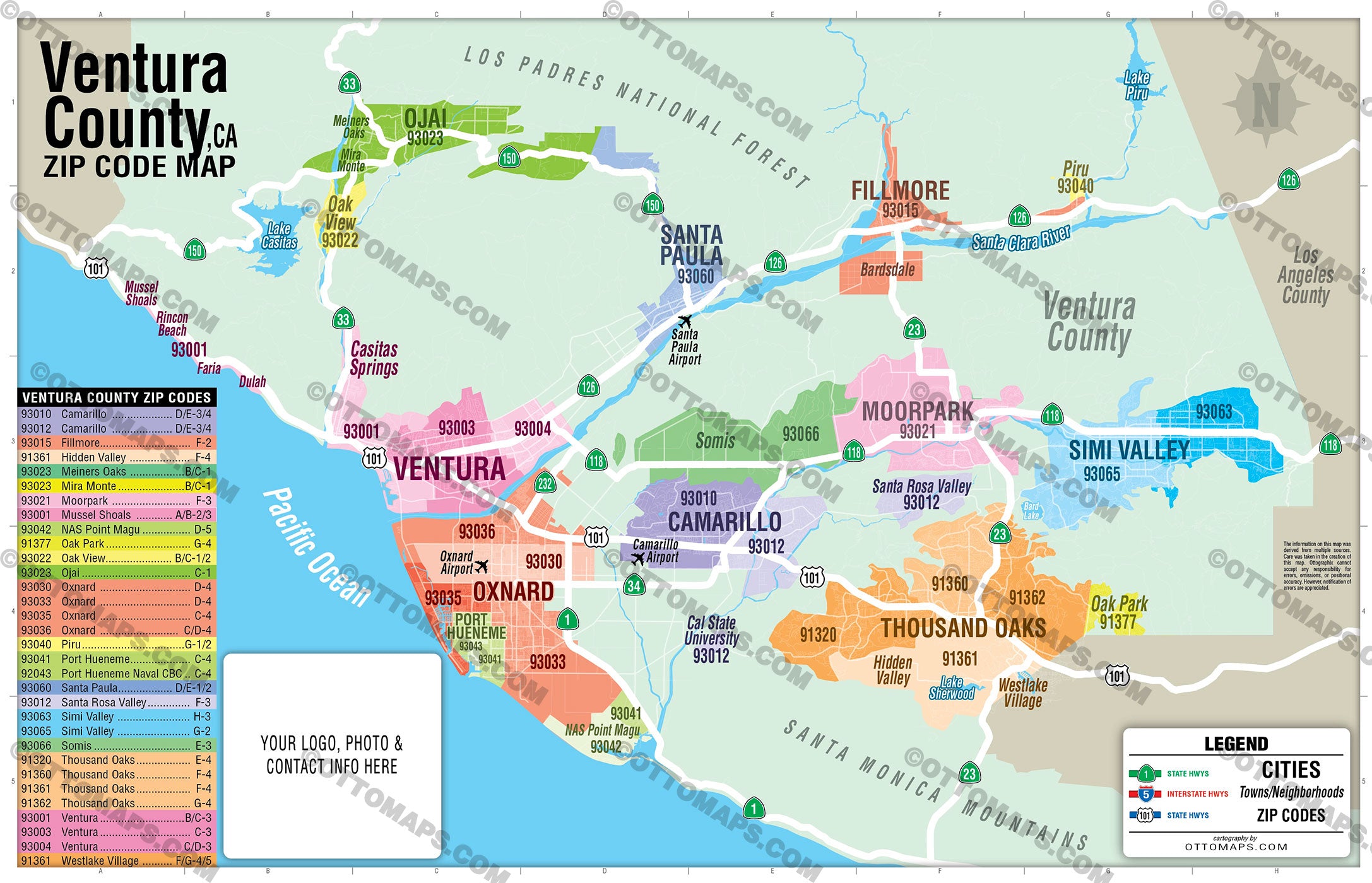 Ventura County Zip Code Map - California – Otto Maps