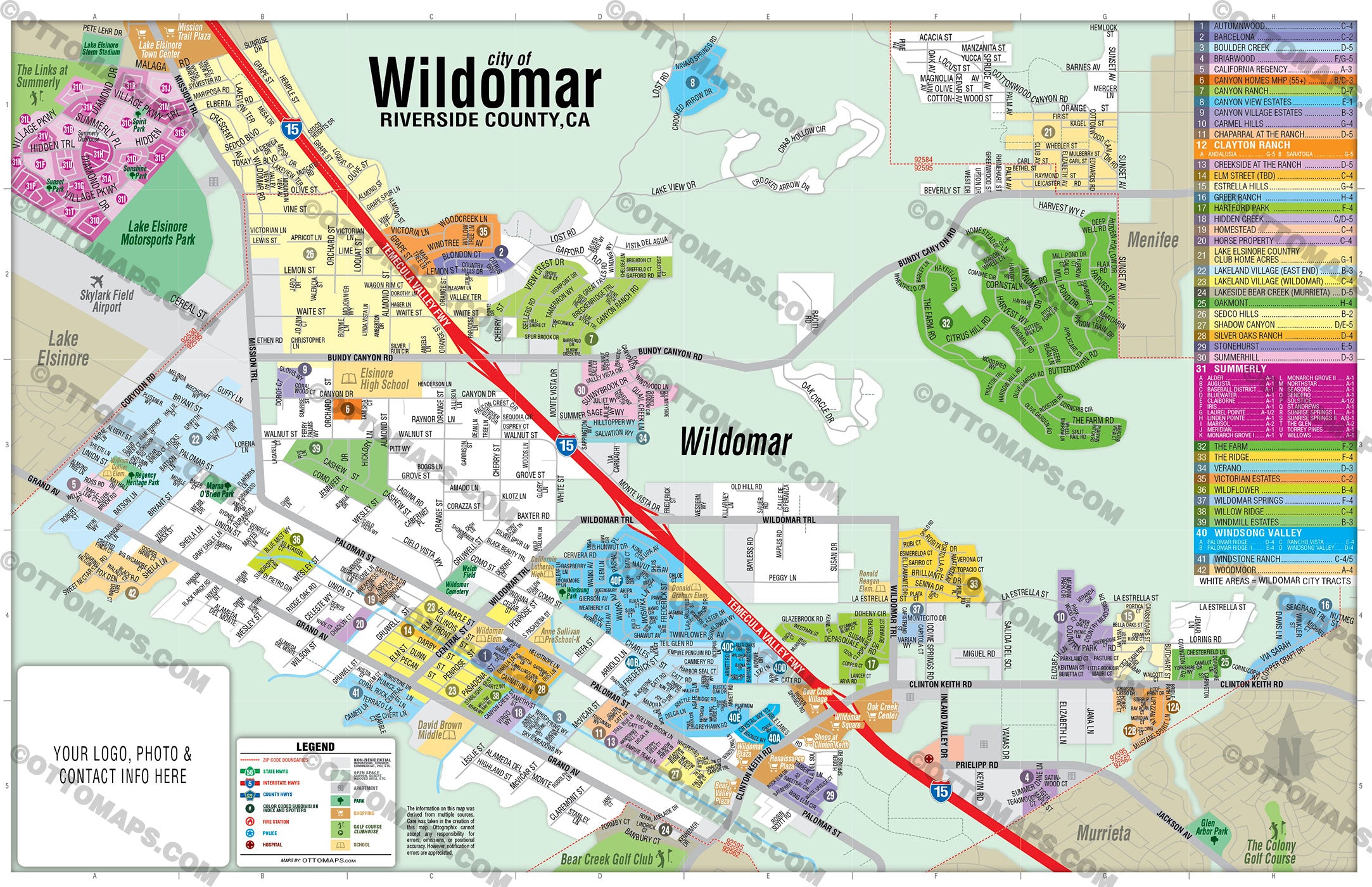 Wildomar Map, Riverside County, CA - PDF, Editable, Royalty Free 