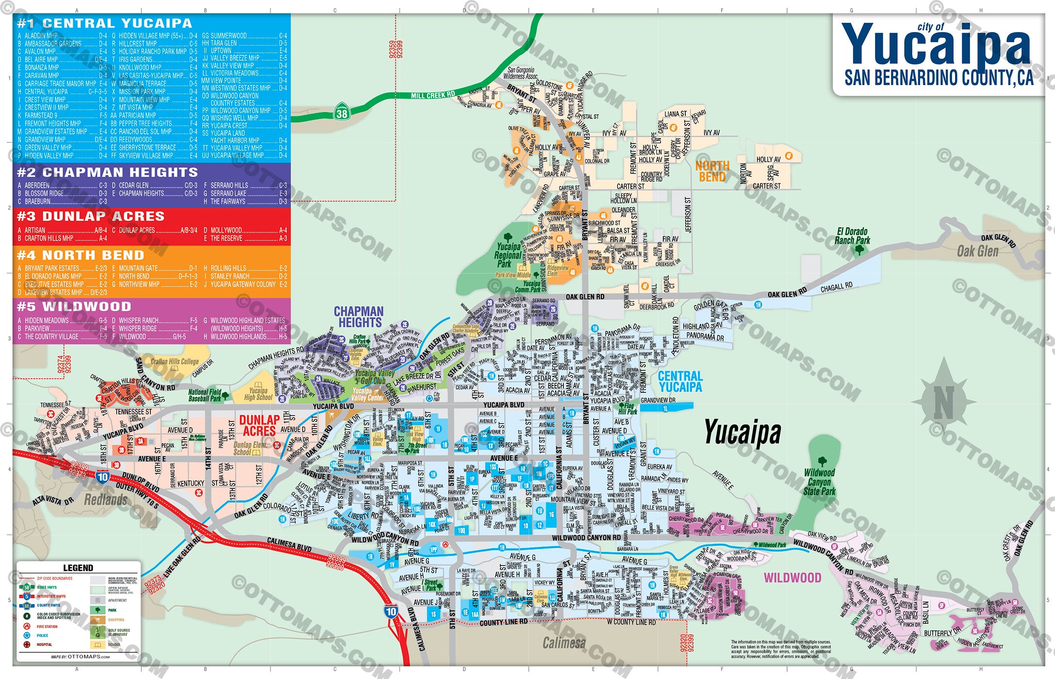 Yucaipa Map, San Bernardino County, CA - FILES - PDF and AI, editable, vector, royalty free