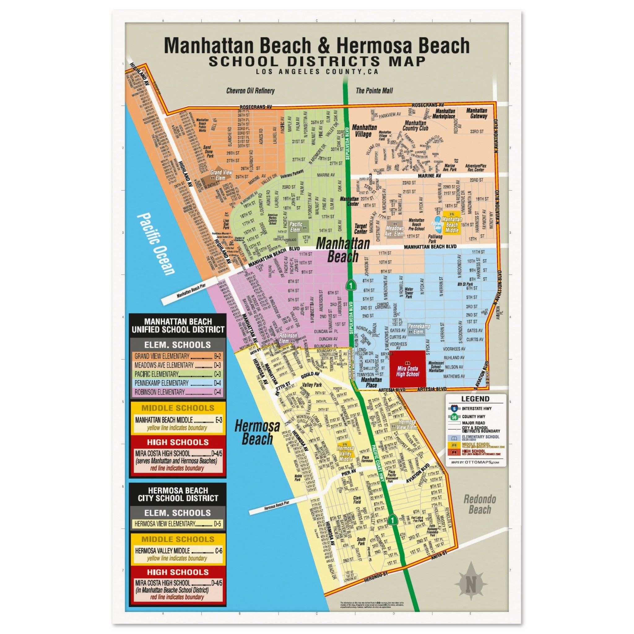 Manhattan Beach and Hermosa Beach School District Map - POSTER PRINTS