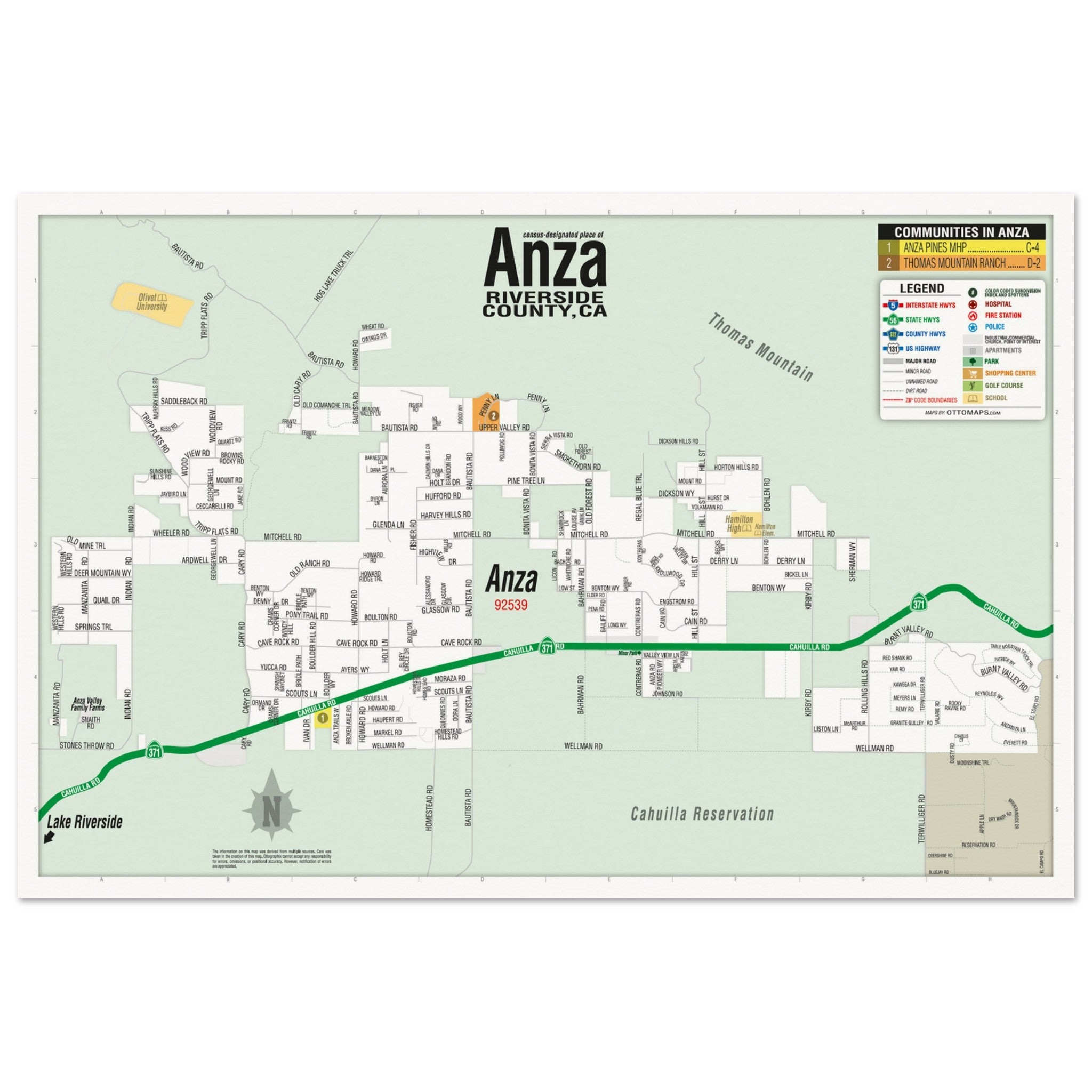 Anza Map, Riverside County, CA - POSTER PRINTS – Otto Maps