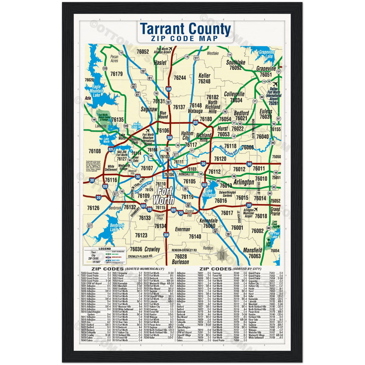 Tarrant County Zip Code Map One Color POSTER PRINTS Otto Maps tarrant-county-zip-code-map-one-color-poster-prints-otto-maps