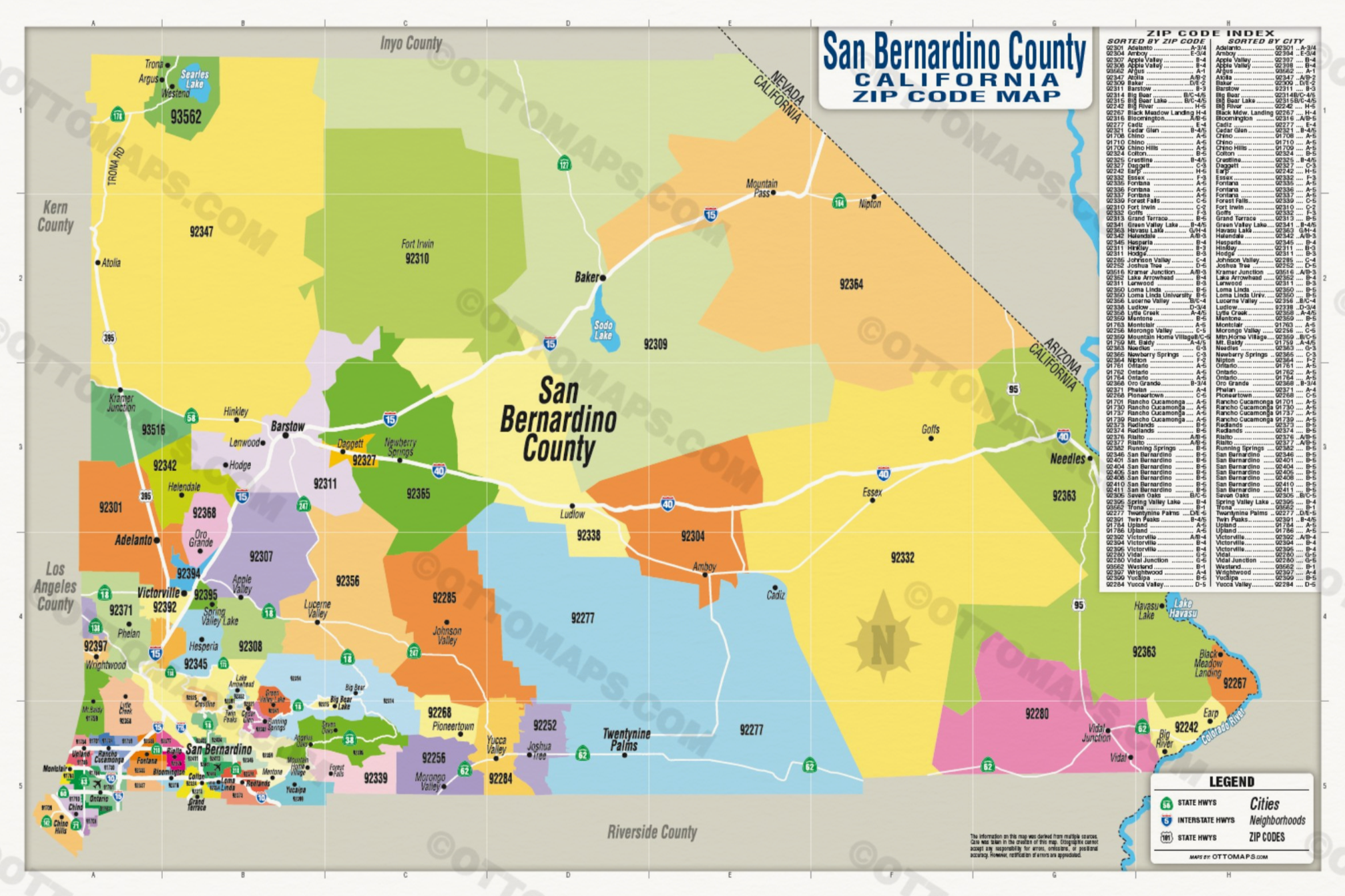 San Bernardino County Zip Code Map - POSTER PRINTS