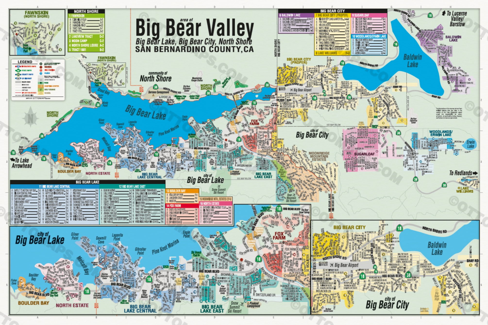 Big Bear Valley Map, San Bernardino County, CA - POSTER PRINTS