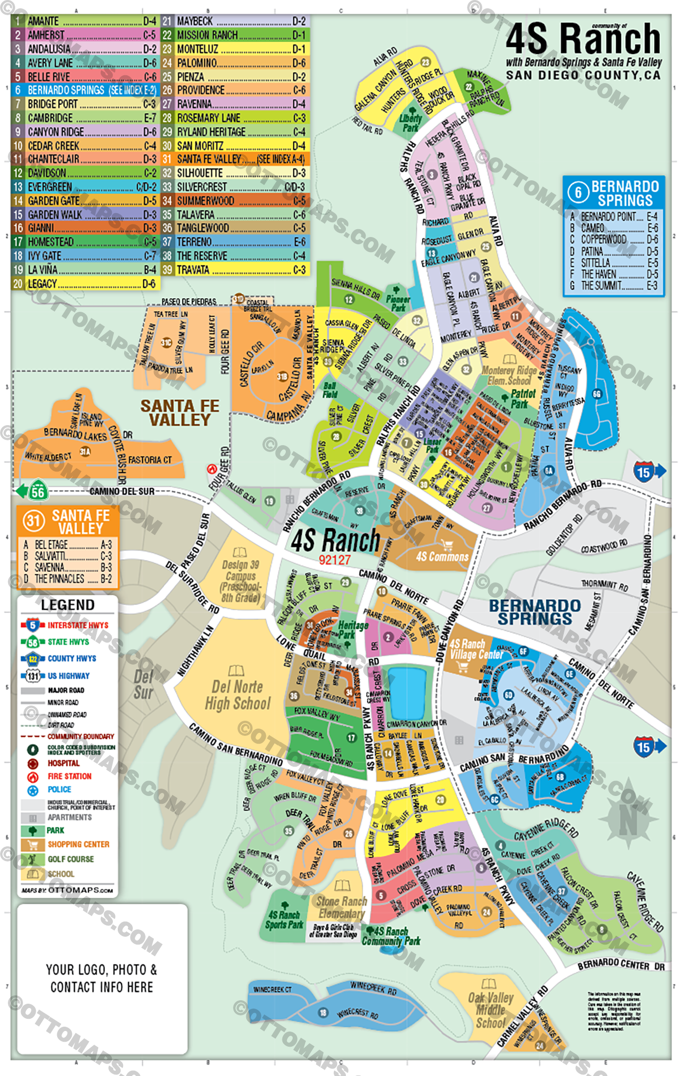 4S Ranch Map, San Diego County, CA - PDF and AI Files, editable, vector, royalty free