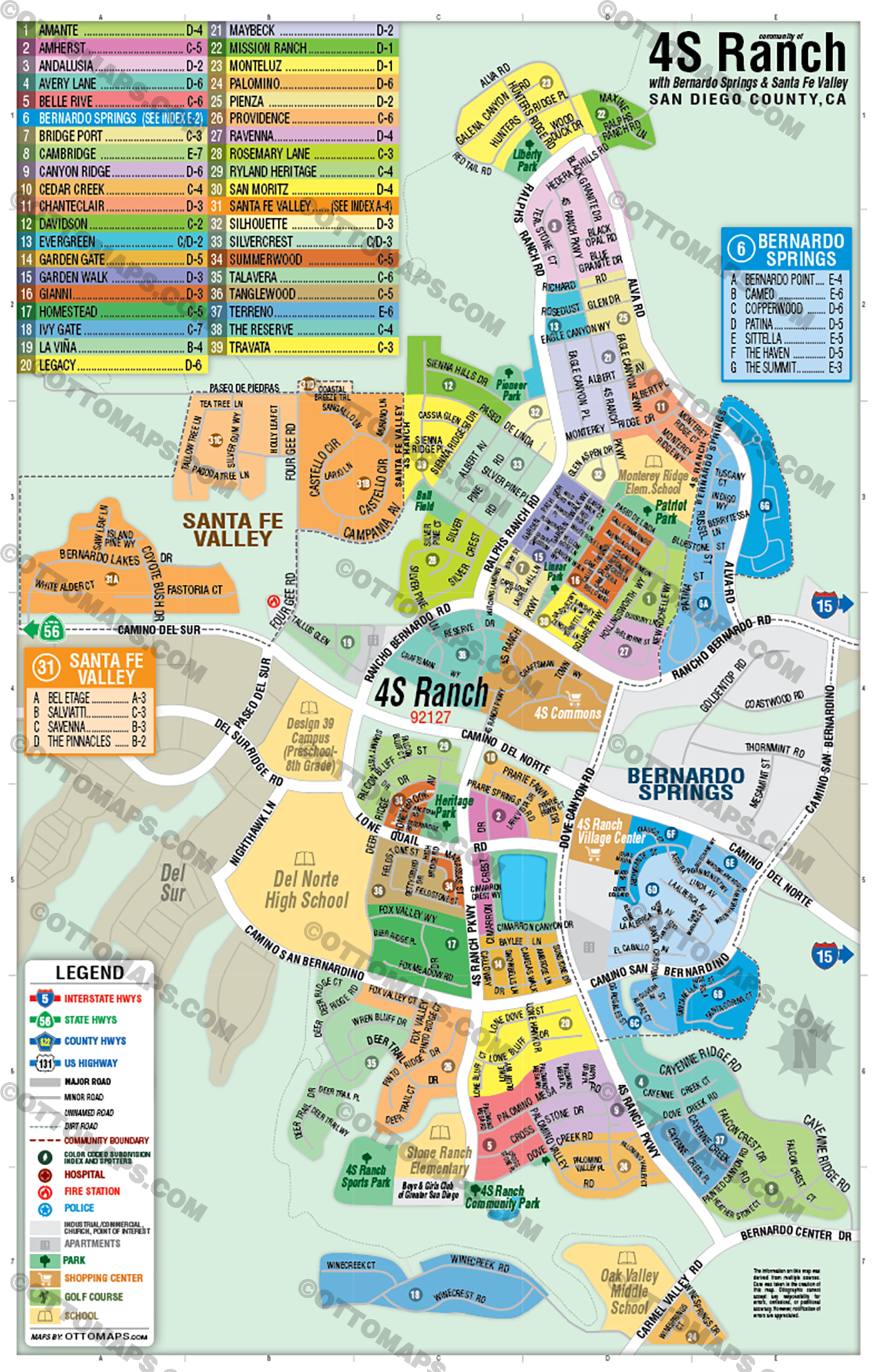 4S Ranch Map, San Diego County, CA - PDF and AI Files, editable, vector, royalty free