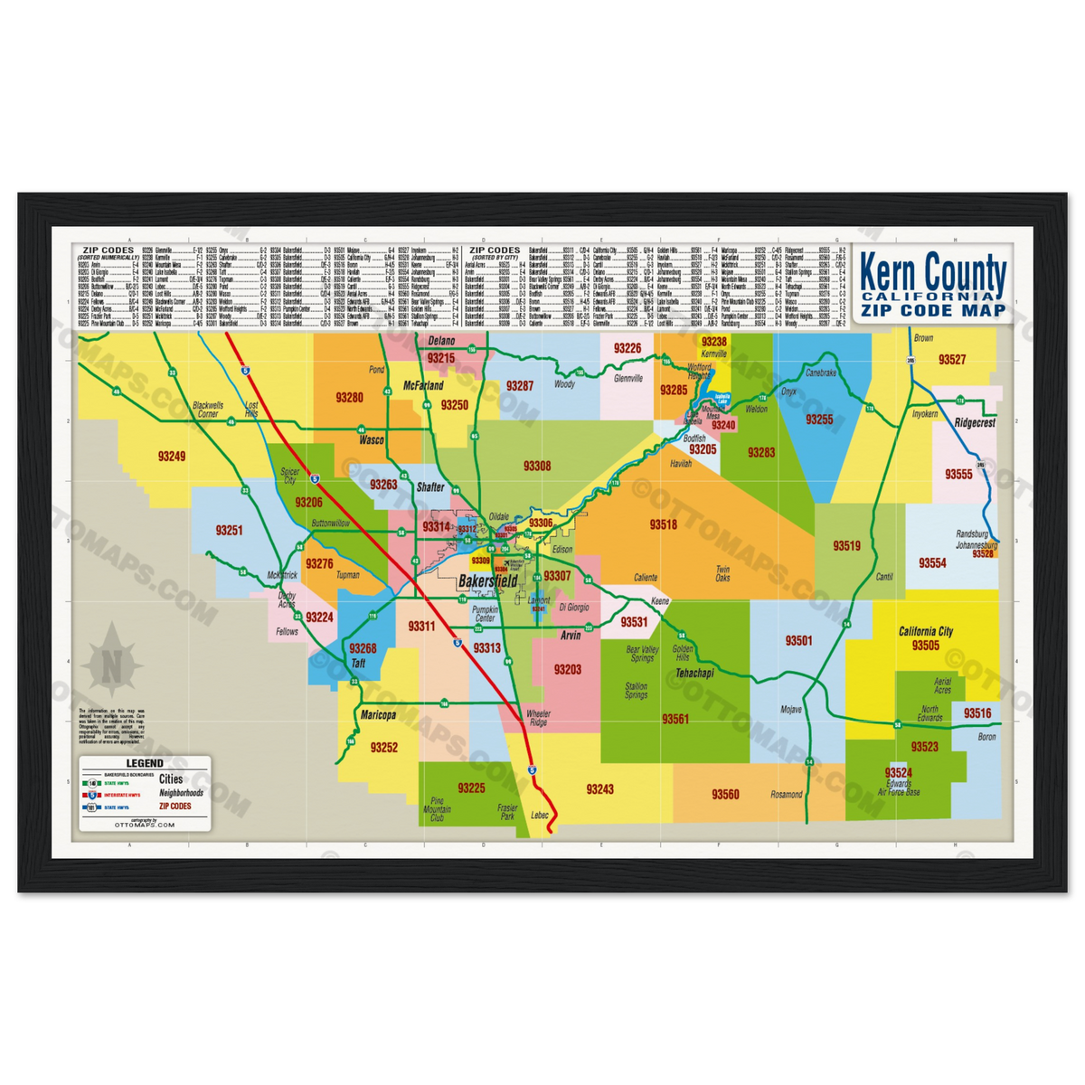 Kern County Zip Code Map - POSTER PRINTS – Otto Maps