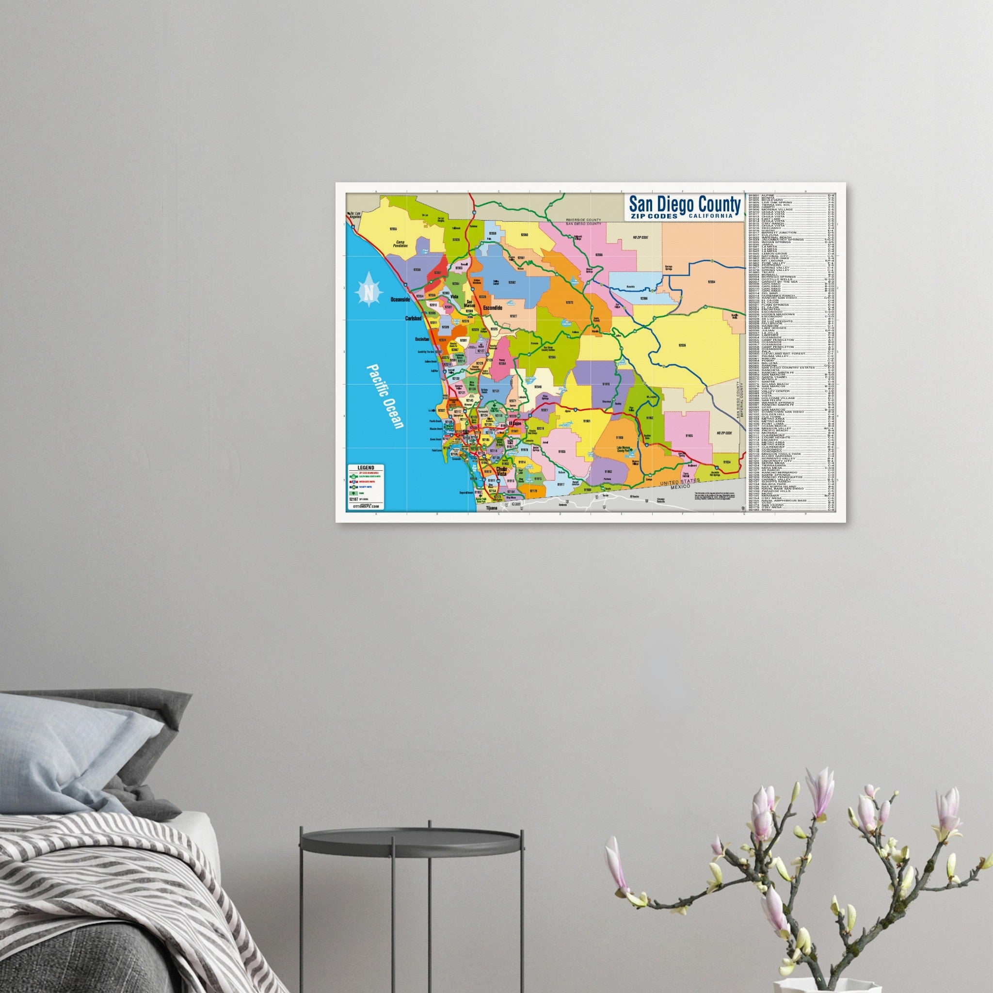 San Diego County Zip Code Map - FULL (Zips colorized) - POSTER PRINTS ...