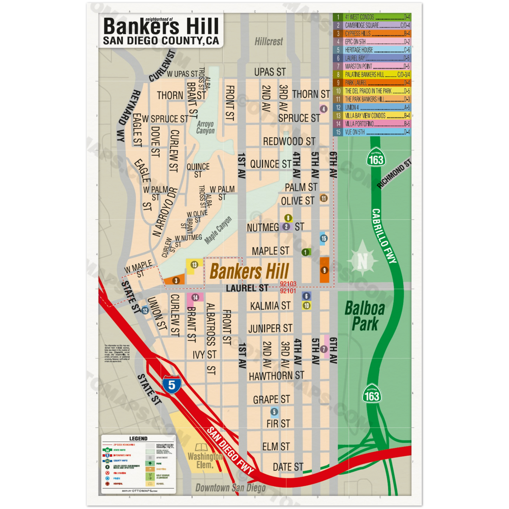 Bankers Hill Map, San Diego, CA - POSTER PRINTS