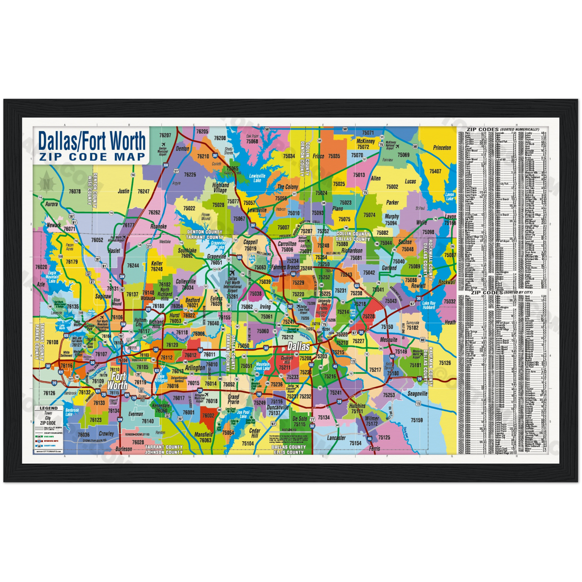 Dallas Fort Worth Zip Code Map - Zip Codes Colorized - POSTER PRINTS ...