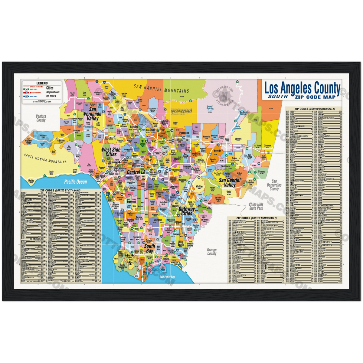 Los Angeles Zip Code Map - SOUTH (Zip Codes Colored) - POSTER PRINTS ...