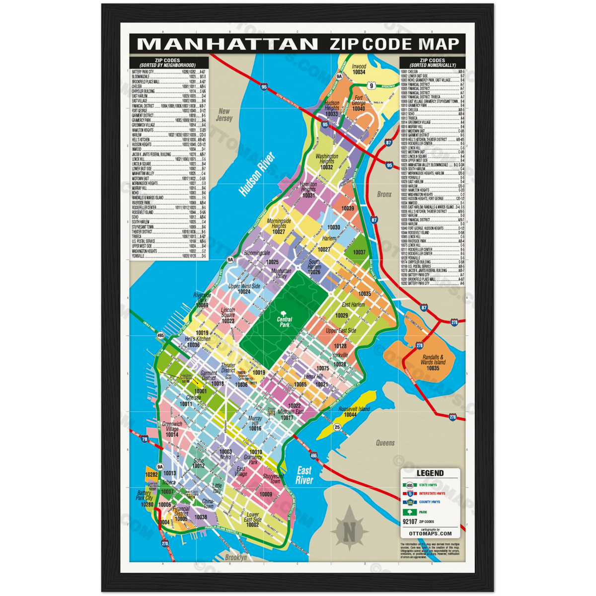 Manhattan Zip Code Map (Zip Codes colorized) - POSTER PRINTS – Otto Maps