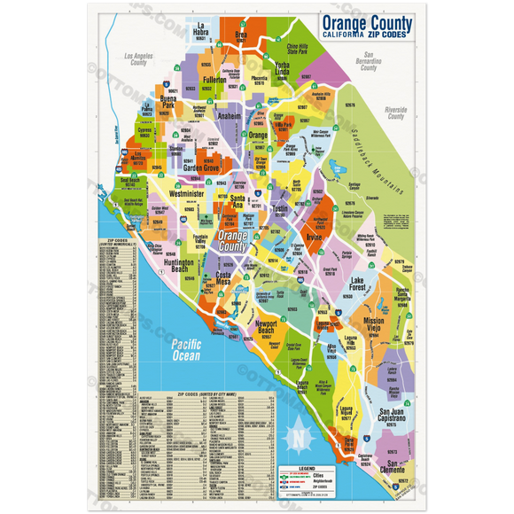 Orange County Zip Code Map Zip Codes Colorized POSTER PRINTS Otto