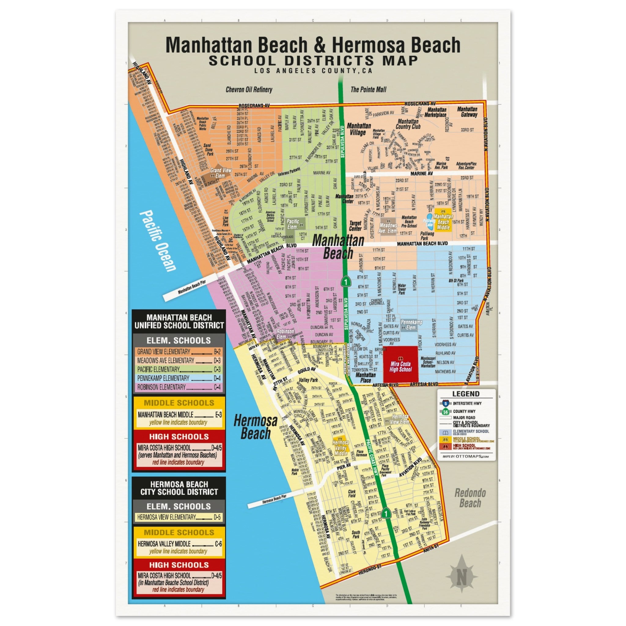 Manhattan Beach and Hermosa Beach School District Map - POSTER PRINTS