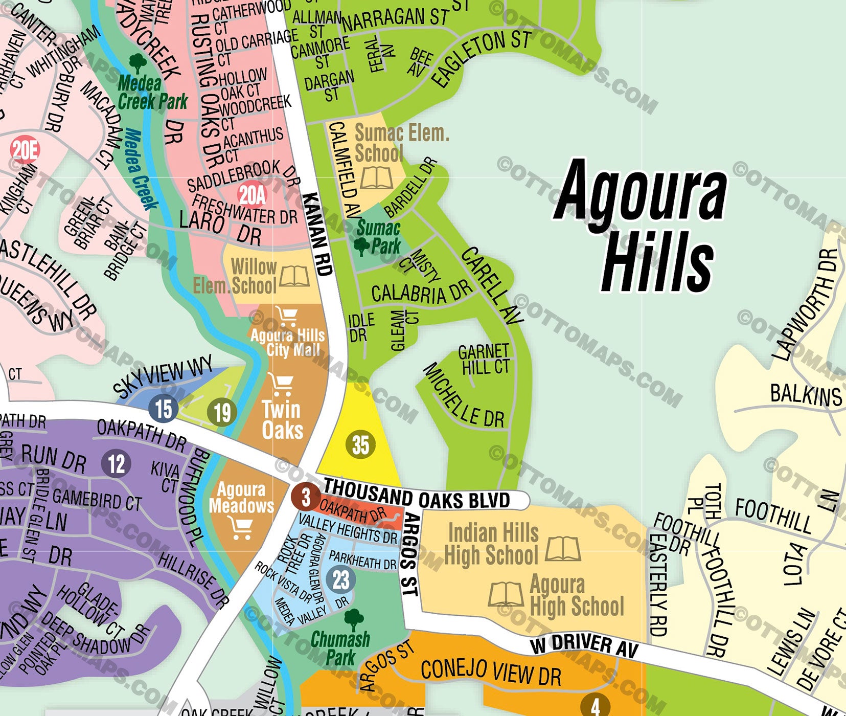 Agoura Hills Map, Los Angeles County, CA - FILES - PDF and AI Files, editable, vector, royalty free