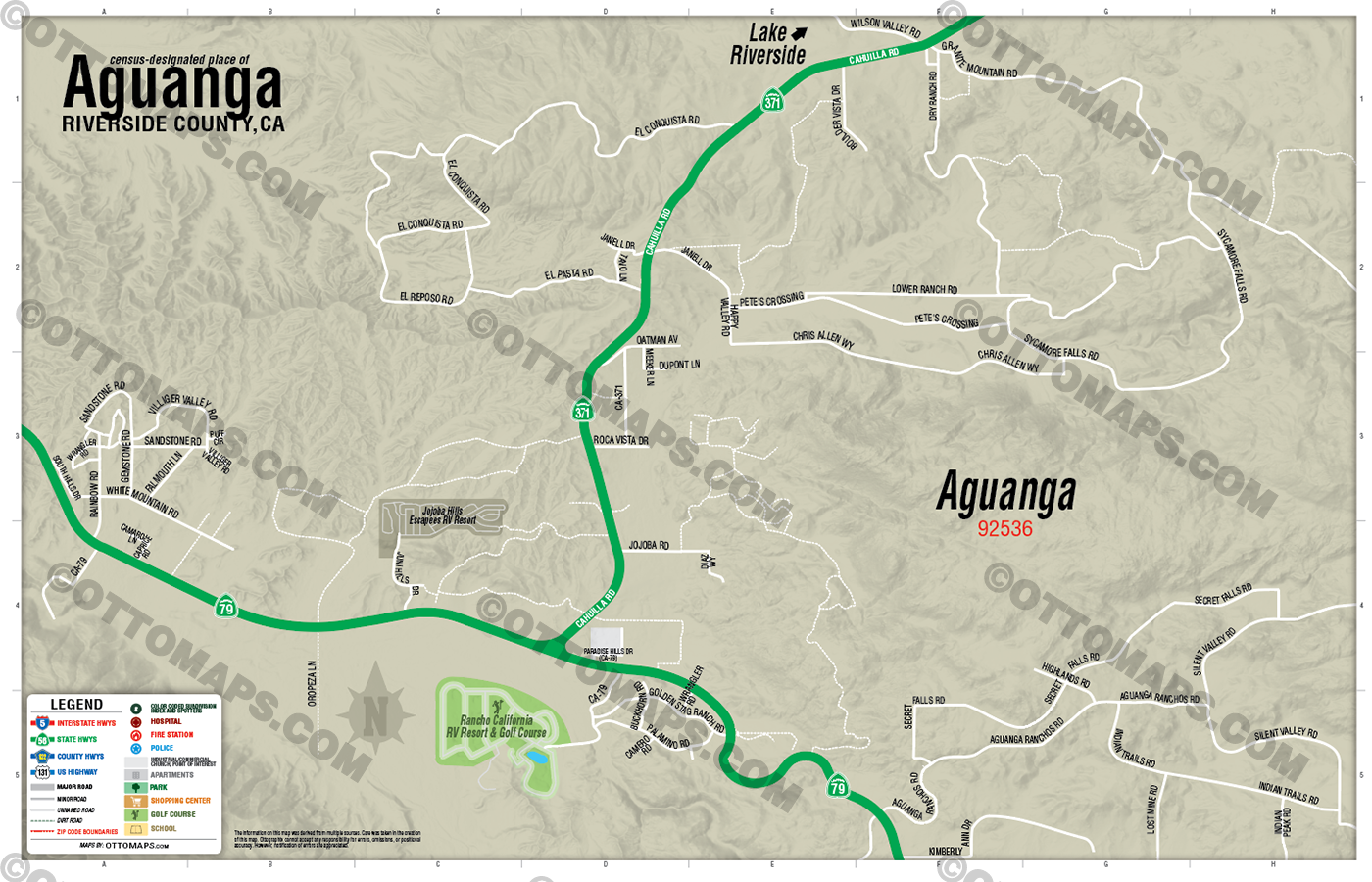 Aguanga Map, Riverside County, CA - FILES - PDF and AI Files, editable, vector, royalty free