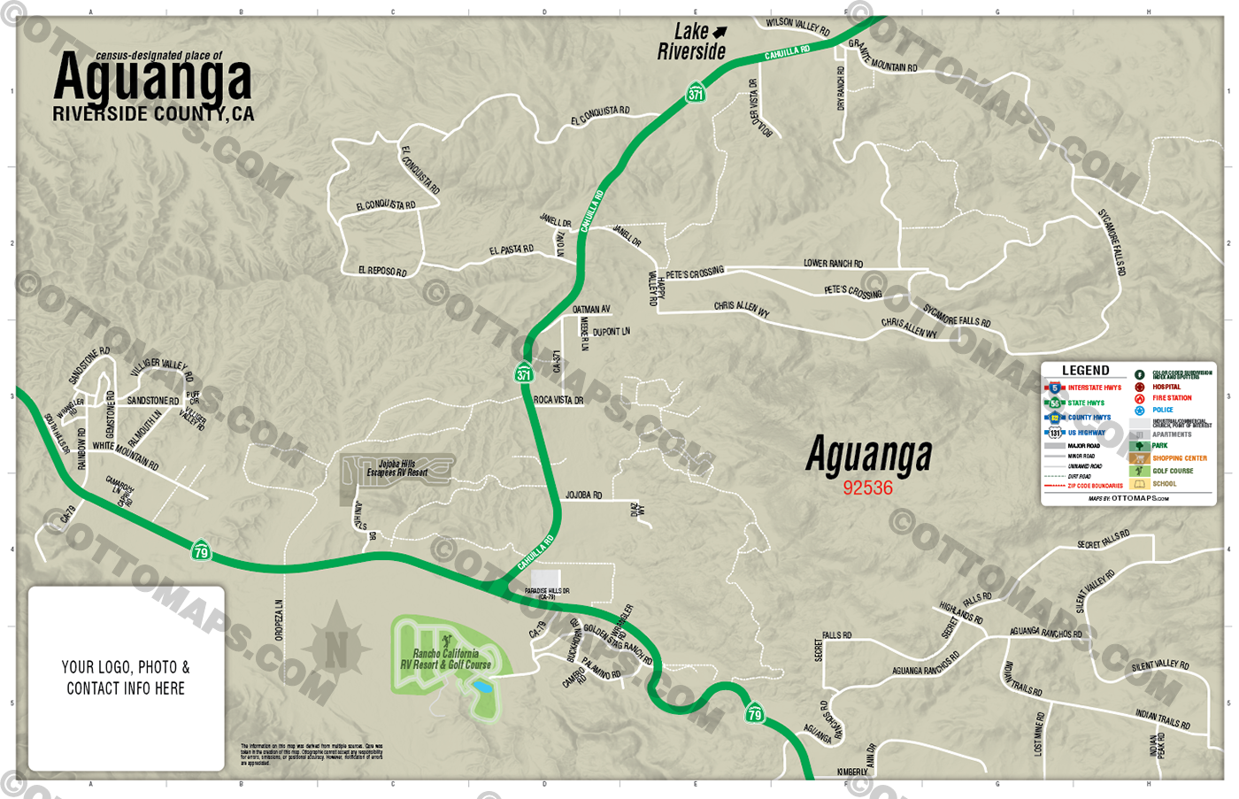 Aguanga Map, Riverside County, CA - FILES - PDF and AI Files, editable, vector, royalty free