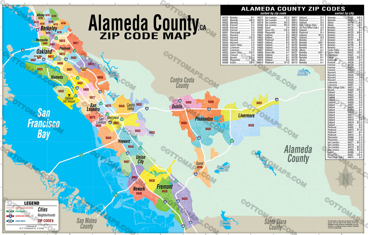 Alameda County Zip Code Map - POSTER PRINTS – Otto Maps