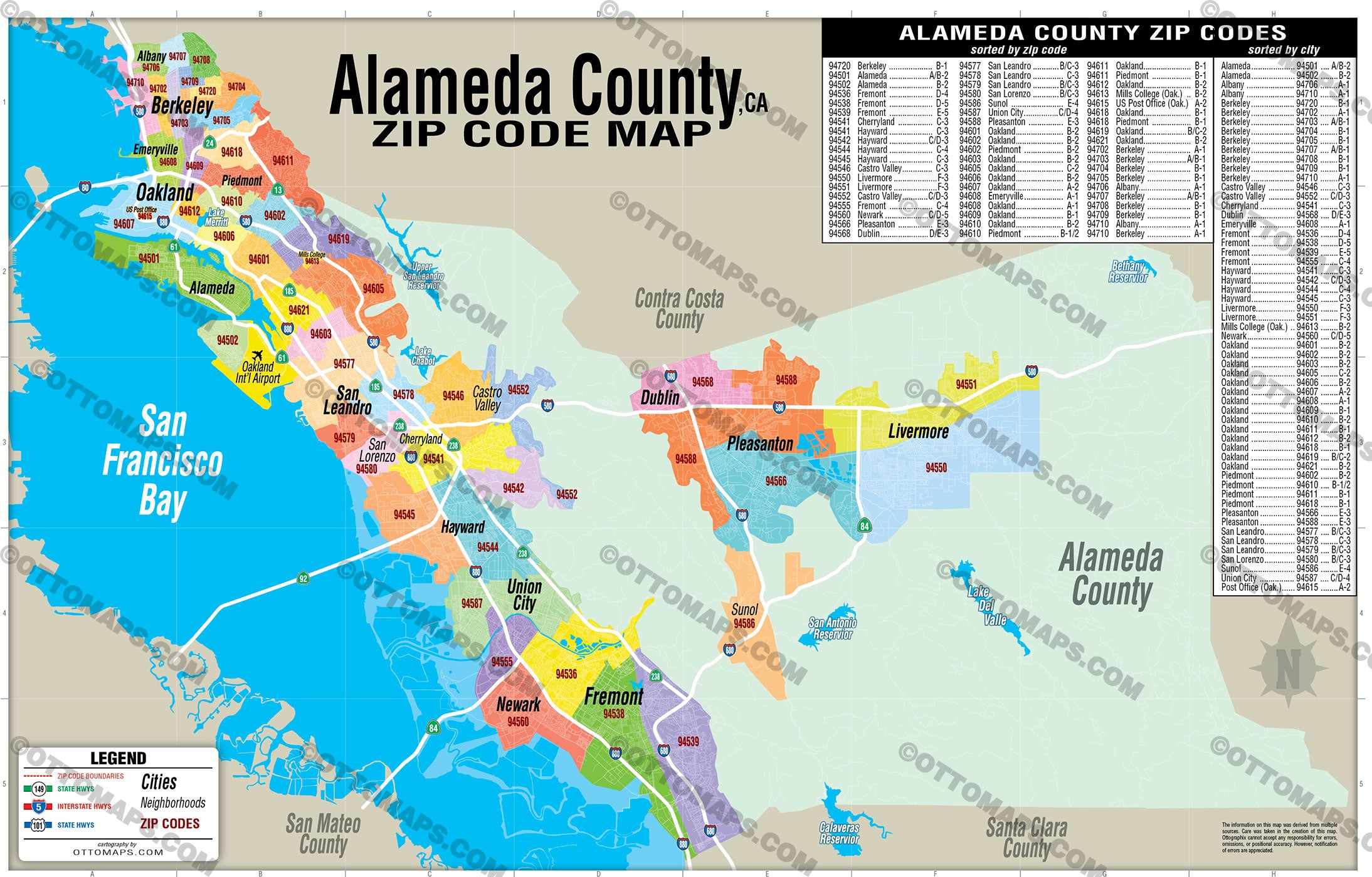 Alameda County Zip Code Map - POSTER PRINTS