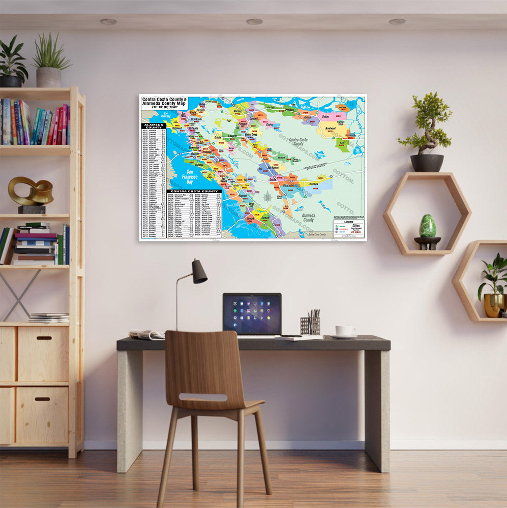 Alameda County and Contra Costa County Zip Code Map - POSTER PRINTS