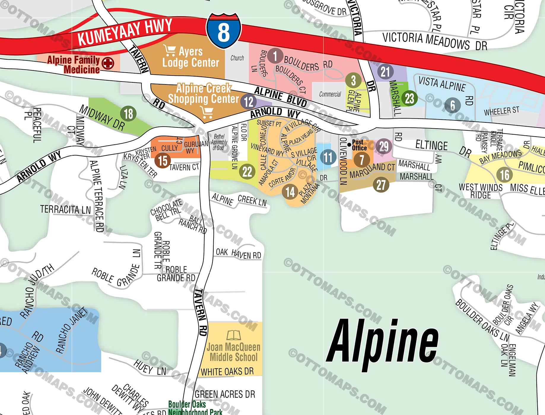 Alpine Map, San Diego County, CA - FILES - PDF and AI Files, editable, vector, royalty free