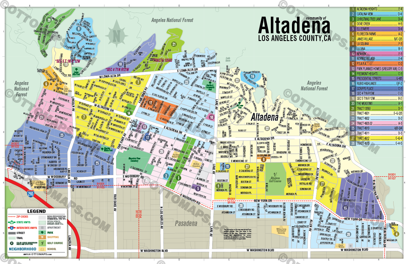 Altadena Map, LA County, CA - FILES - PDF and AI Files, editable, vector, royalty free