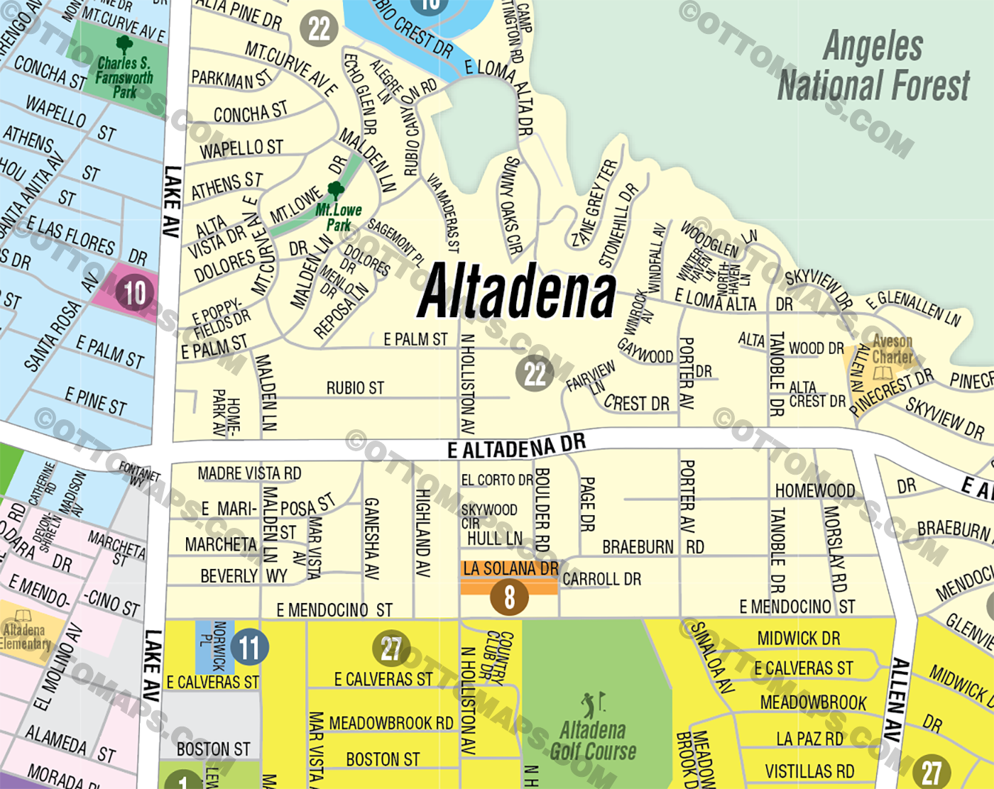 Altadena Map, LA County, CA - FILES - PDF and AI Files, editable, vector, royalty free