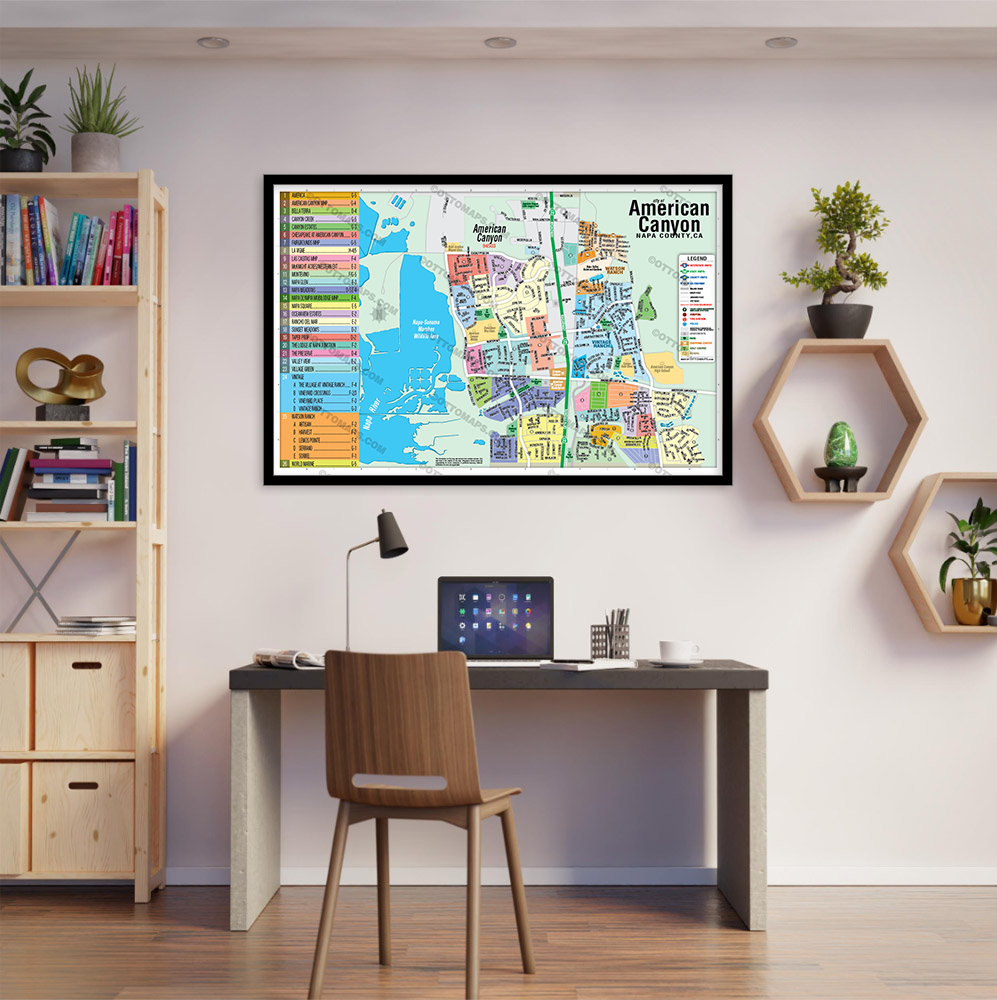 American Canyon Map, Napa County, CA - POSTER PRINTS - with frame