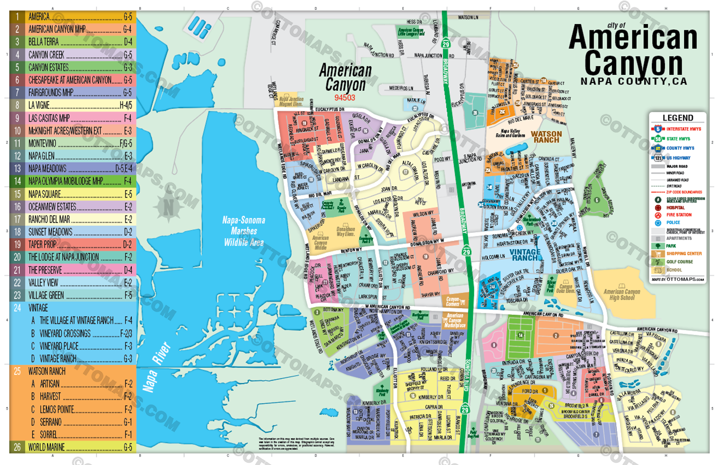 American Canyon Map, Napa County, CA - POSTER PRINTS