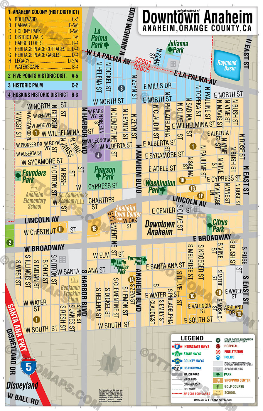 Downtown Anaheim Map - PDF, editable, royalty free