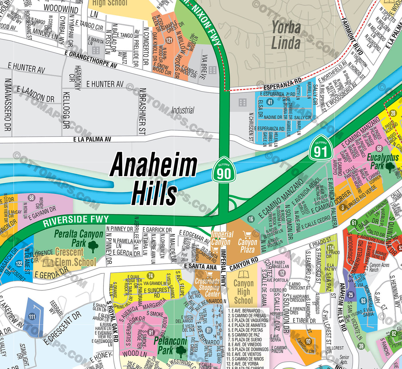 Anaheim Hills Map, Orange County, CA - FILES - PDF and AI Files, editable, vector, royalty free