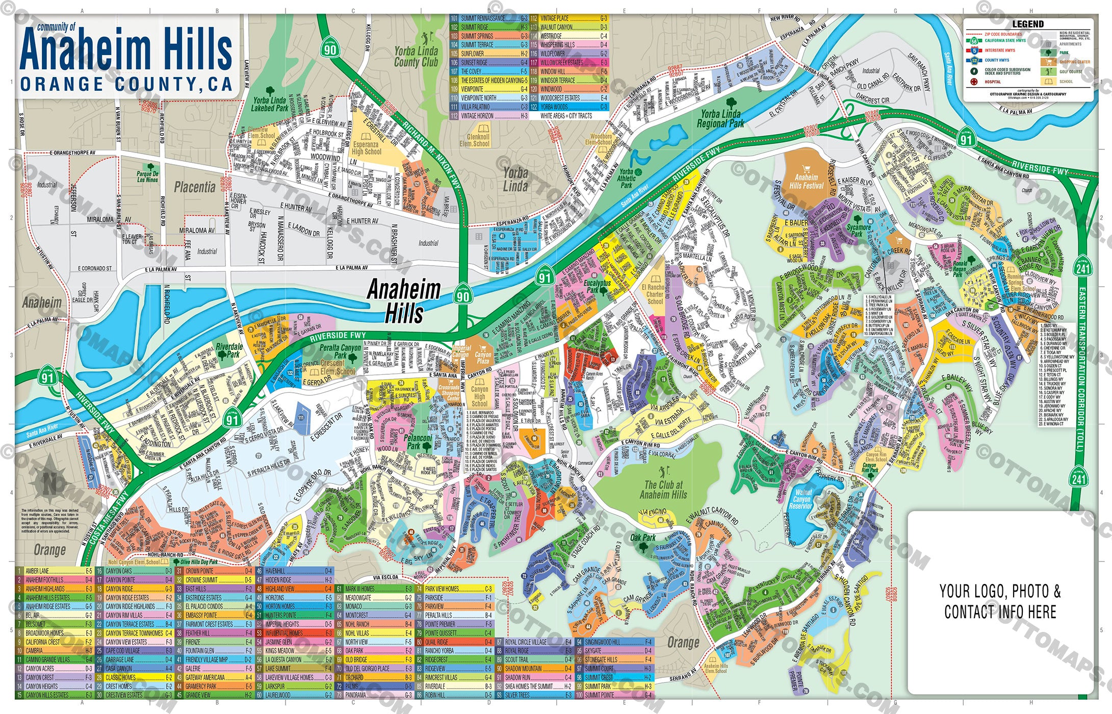 Anaheim Hills Map, Orange County, CA - FILES - PDF and AI Files, editable, vector, royalty free