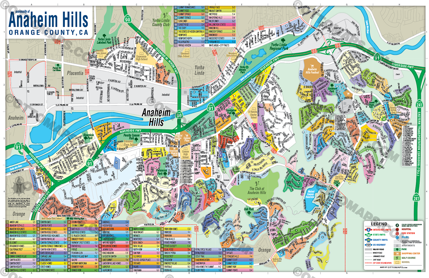 Anaheim Hills Map, Orange County, CA - FILES - PDF and AI, editable, layered, vector, royalty free