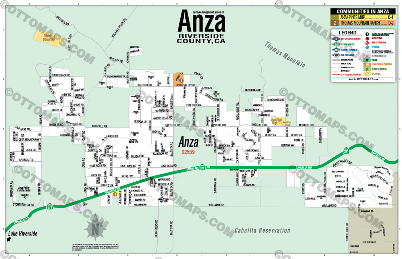 Anza Map, Riverside County, CA - POSTER PRINTS