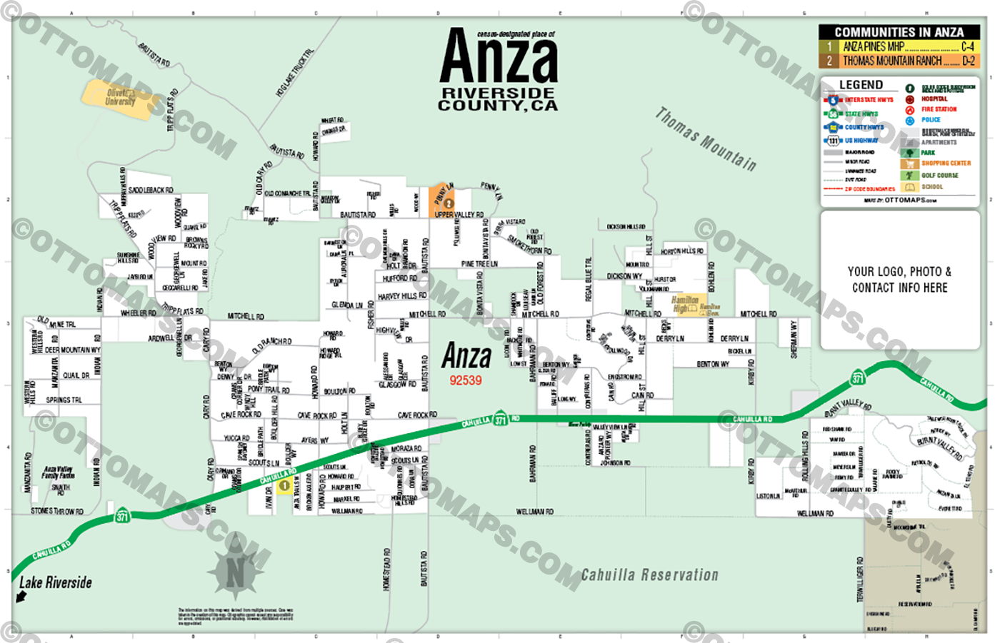 Anza Map, Riverside County, CA - FILES - PDF and AI Files, editable, vector, royalty free