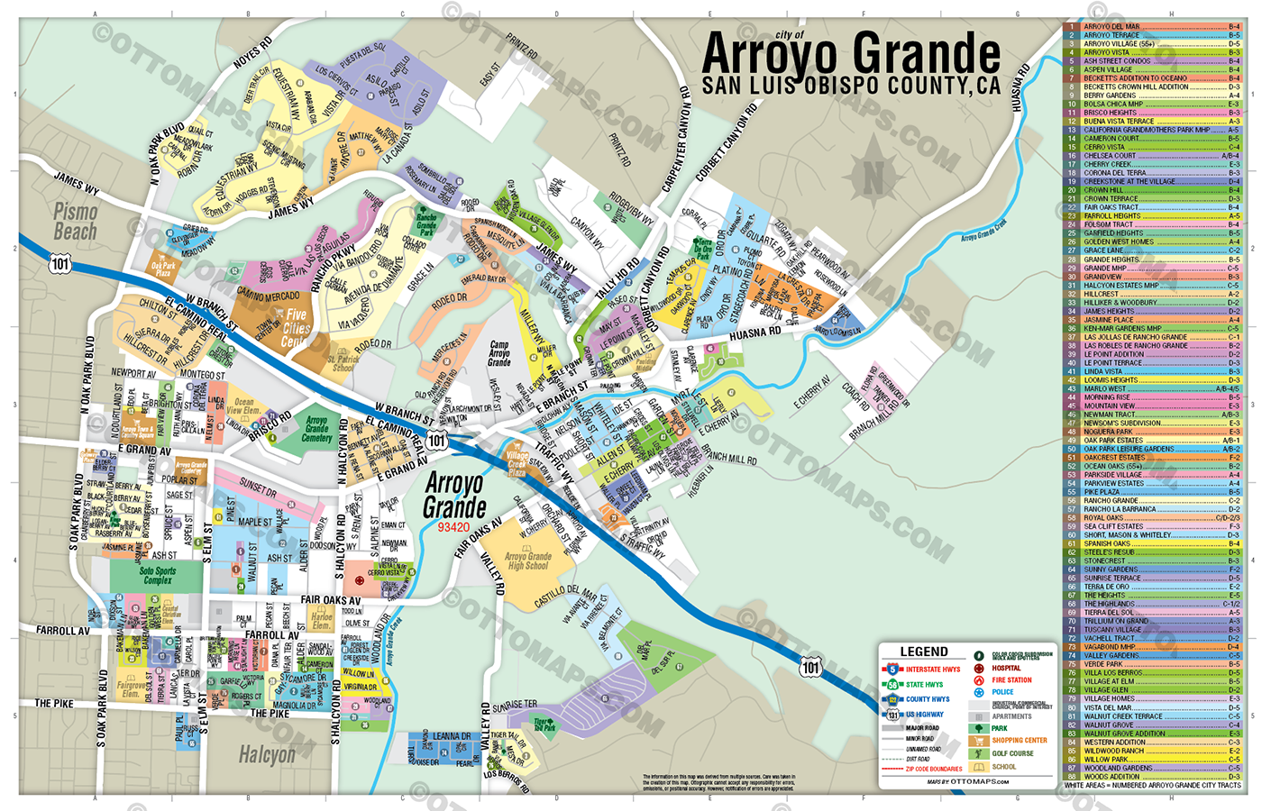 Arroyo Grande Map, San Luis Obispo County, CA - POSTER PRINTS