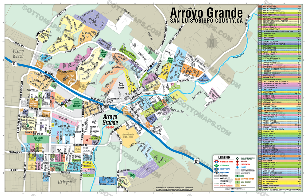 Arroyo Grande Map, San Luis Obispo County, CA - POSTER PRINTS