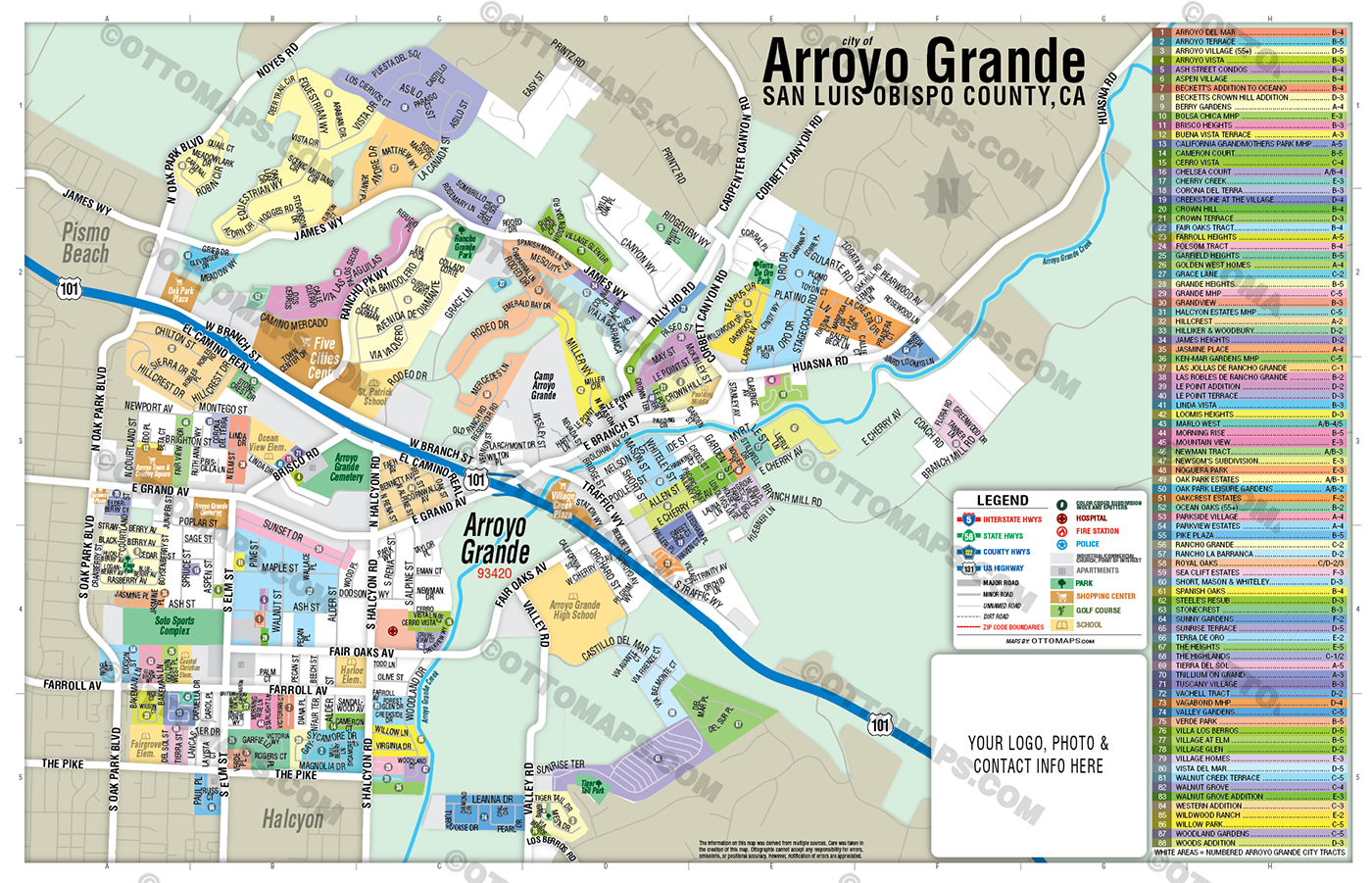 Arroyo Grande Map, San Luis Obispo County, CA - FILES - PDF and Adobe Illustrator - with box