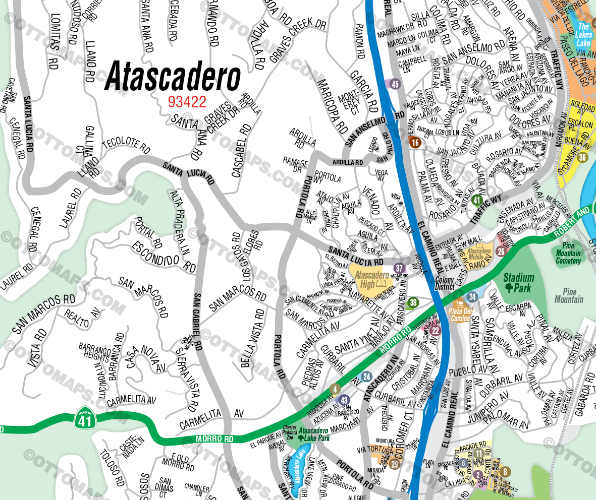 Atascadero Map, San Luis Obispo County, CA - FILES - PDF and Adobe Illustrator - zoom