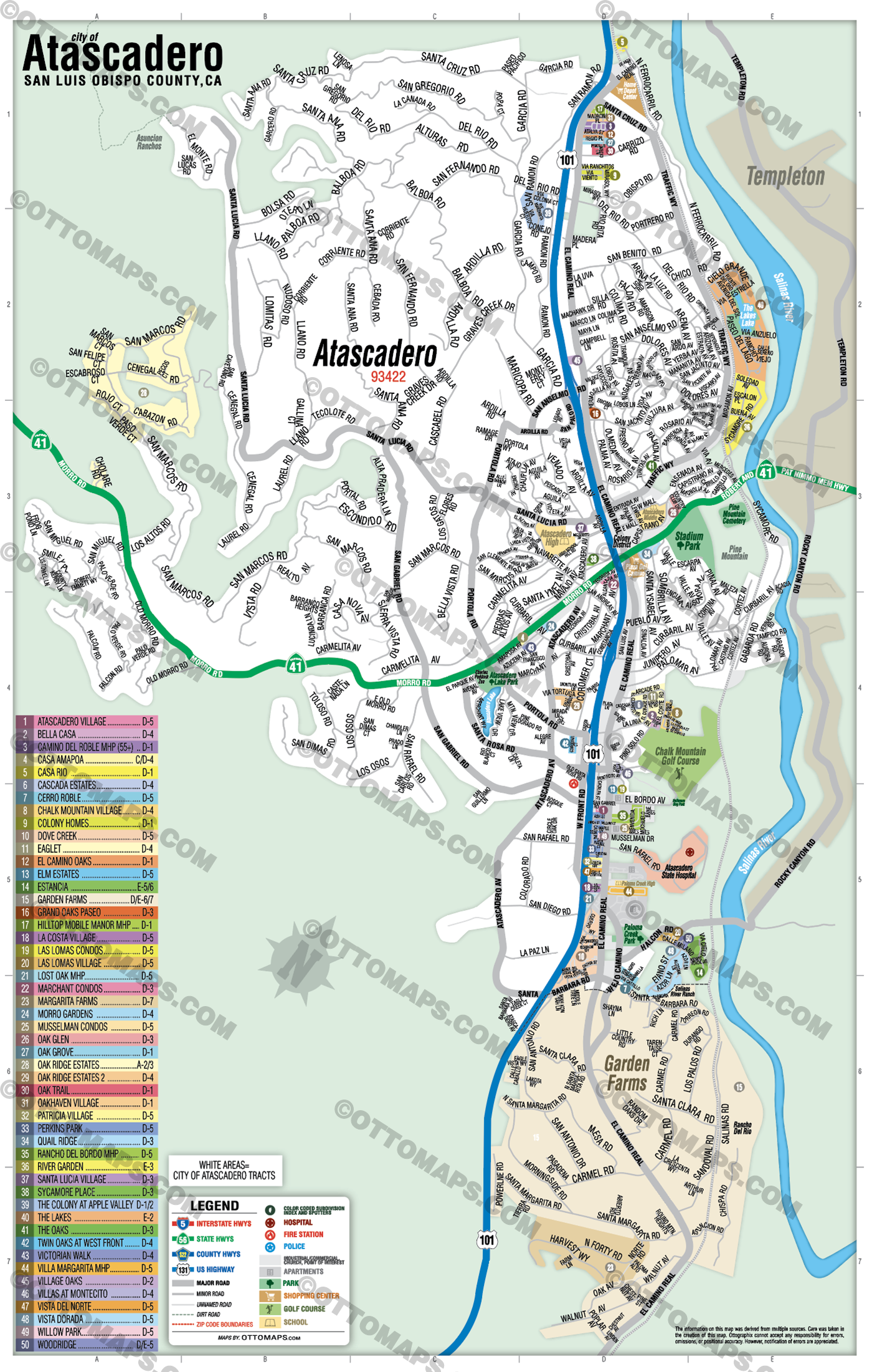 Atascadero Map, San Luis Obispo County, CA - FILES - PDF and AI, editable, vector, royalty free