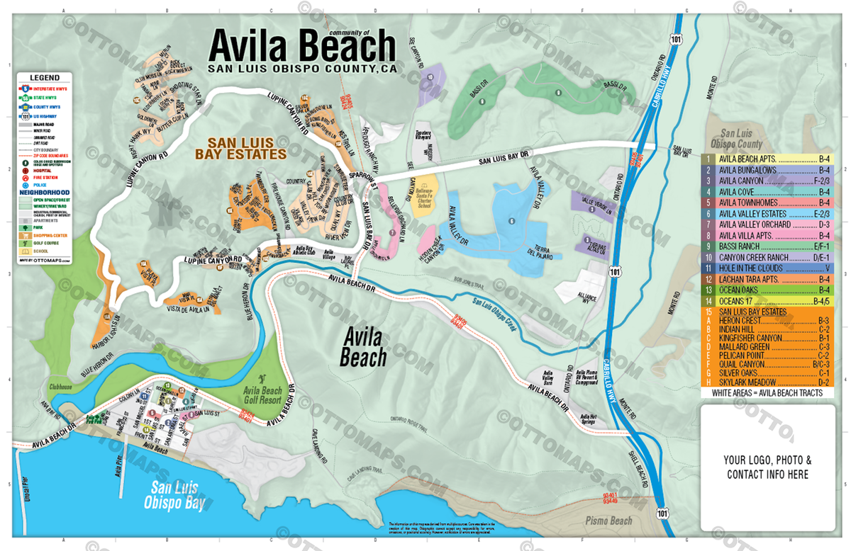 Avila Beach, San Luis Obispo County, CA - FILES - PDF and Adobe Illustrator - with box