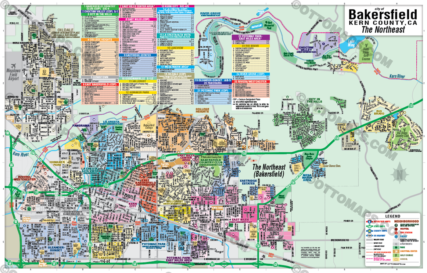 Bakersfield Map, The Northeast - Kern County, CA - FILES - PDF and AI, editable, layered, vector, royalty free