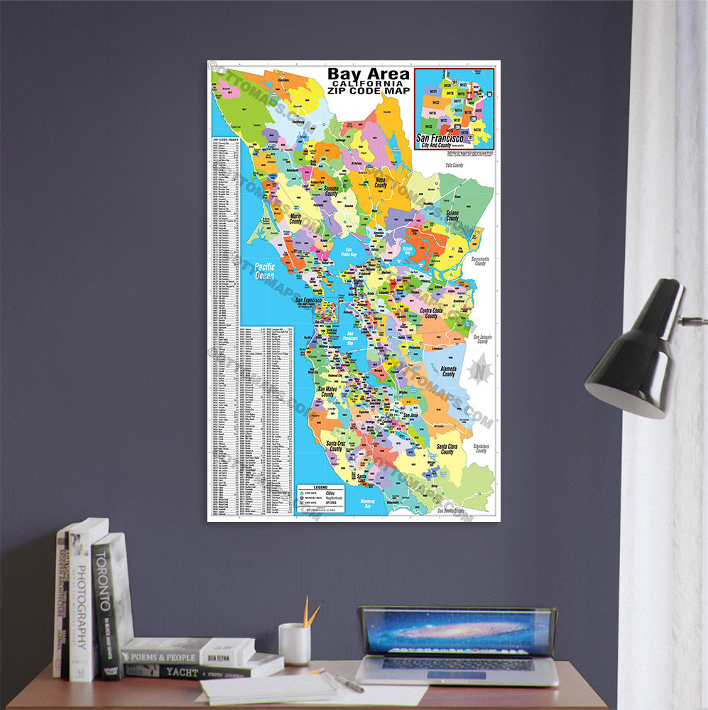 Bay Area Zip Code Map (Zip Codes colorized) - POSTER PRINTS