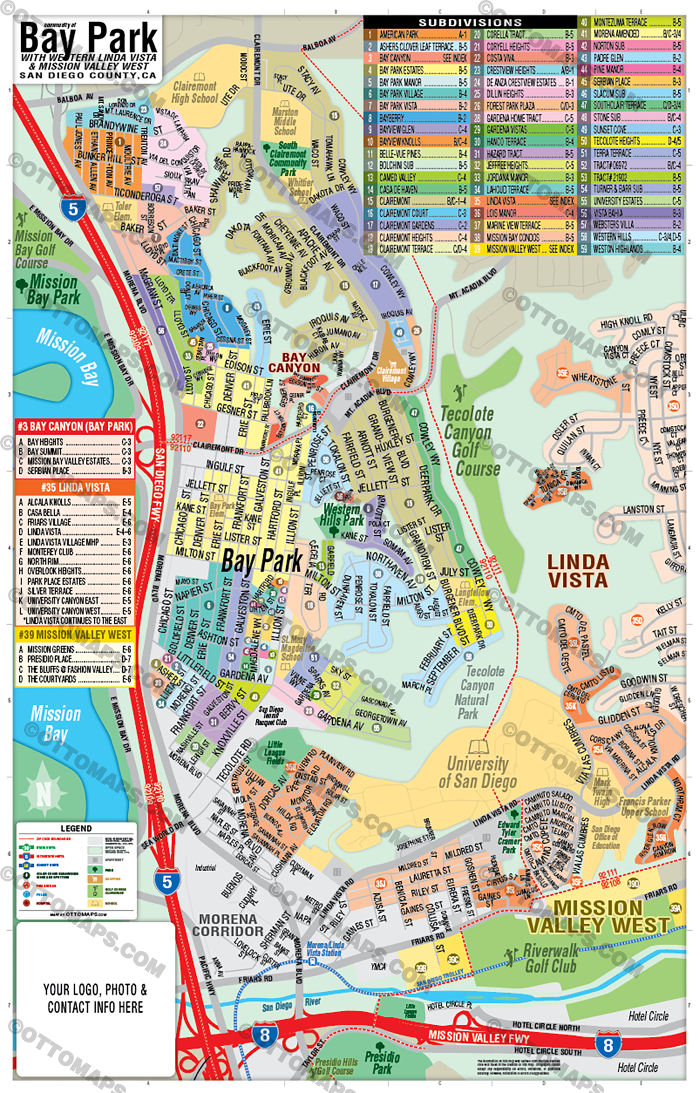 Bay Park Map, San Diego County, CA - FILES: PDF and AI Files, editable, vector, royalty free