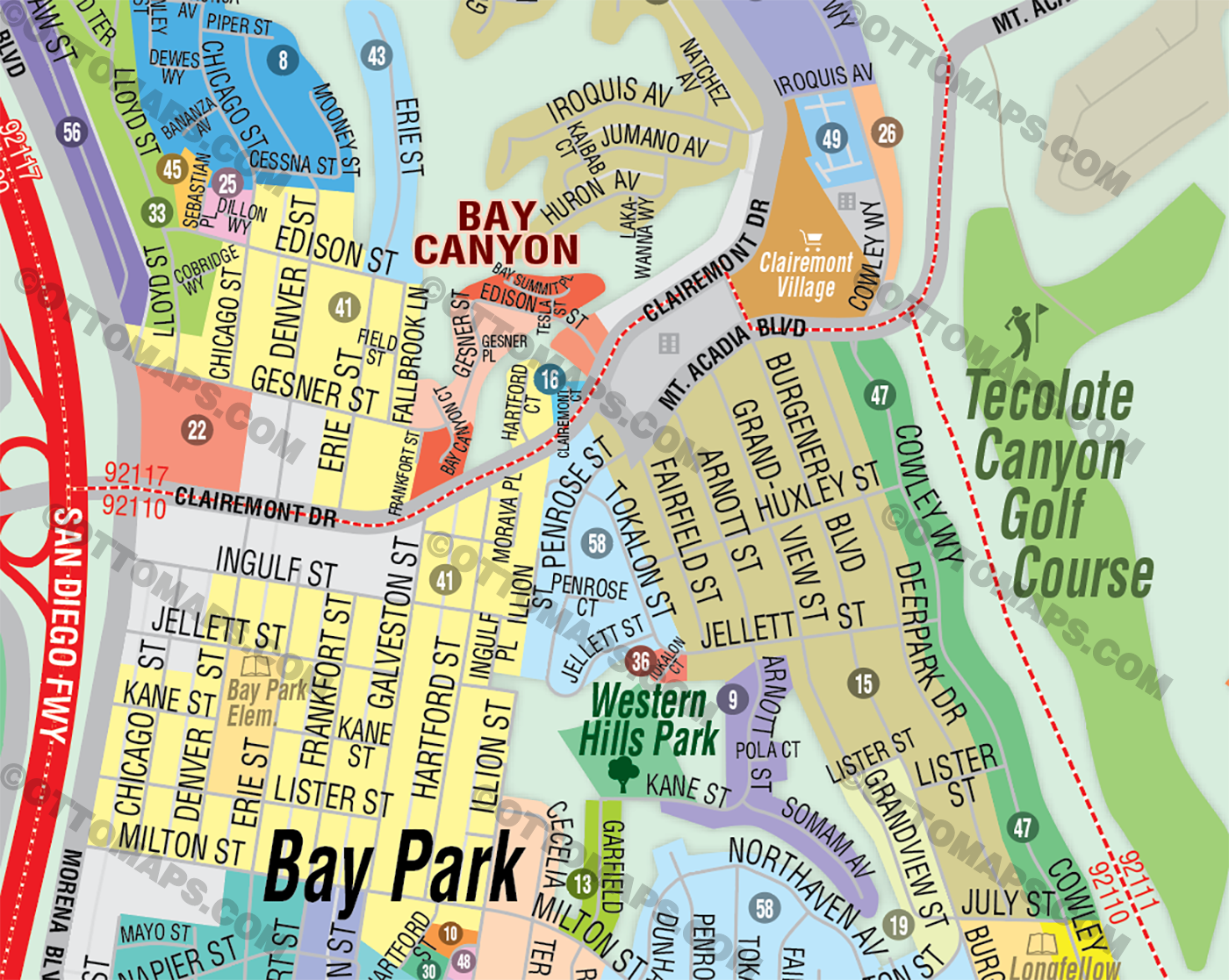 Bay Park Map, San Diego County, CA - FILES - PDF and AI, editable, layered, vector, royalty free