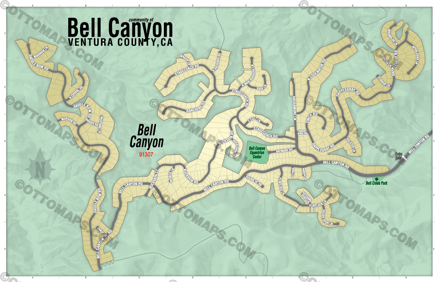 Bell Canyon Map, Ventura County, CA - FILES - PDF and AI Files, editable, vector, royalty free